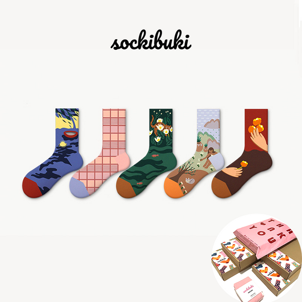 Plants Painting Socks 5 Pairs Box