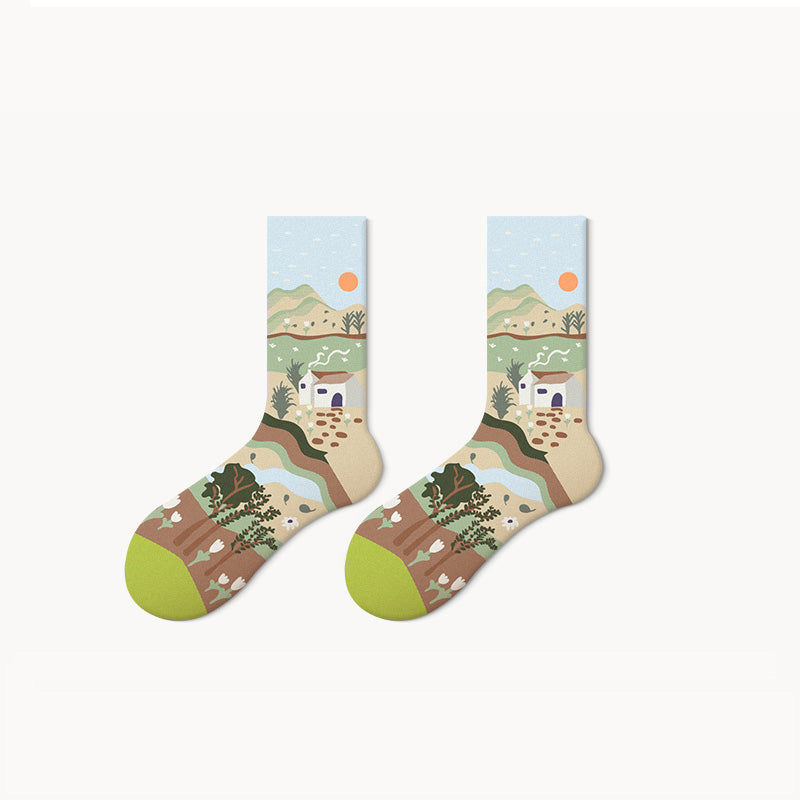 Rural Painting Socks 5 Pairs Box